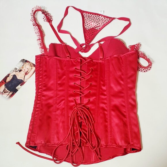 Shirley of Hollywood Red Sequin Corset w/ Shoulder Straps + Panties size 34 - Picture 2 of 8